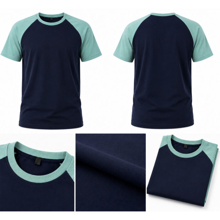 Raglan T Shirt for Men – Premium Two Tone Blue & Navy Tee | Ploceia Wolf - Image 3