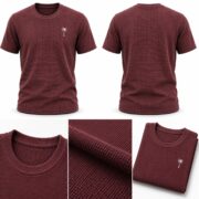 Waffle T Shirt for Men – Premium Dusty Plum Textured Tee | Ploceia Coastline - Image 6