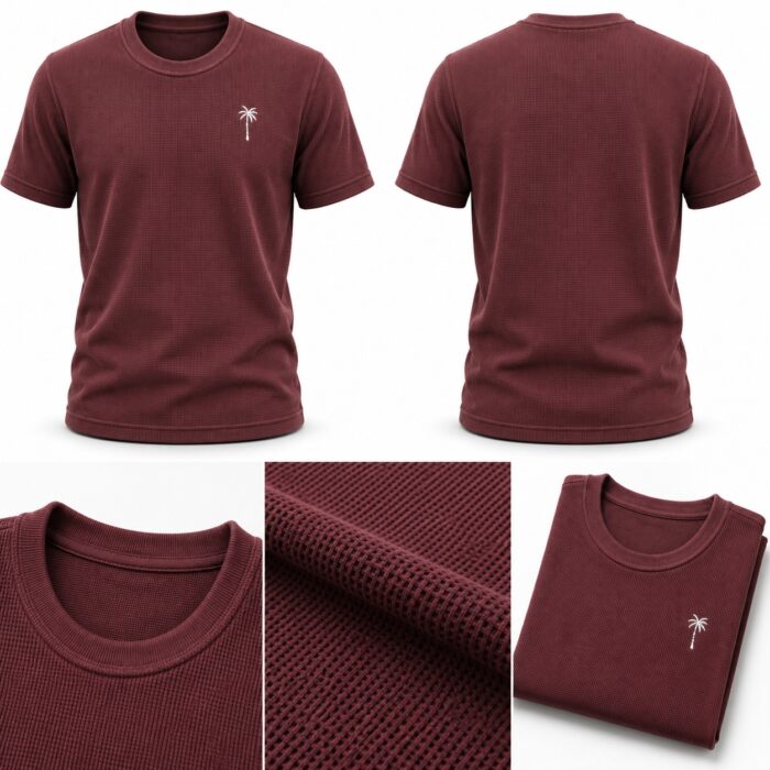 Waffle T Shirt for Men – Premium Dusty Plum Textured Tee | Ploceia Coastline - Image 6