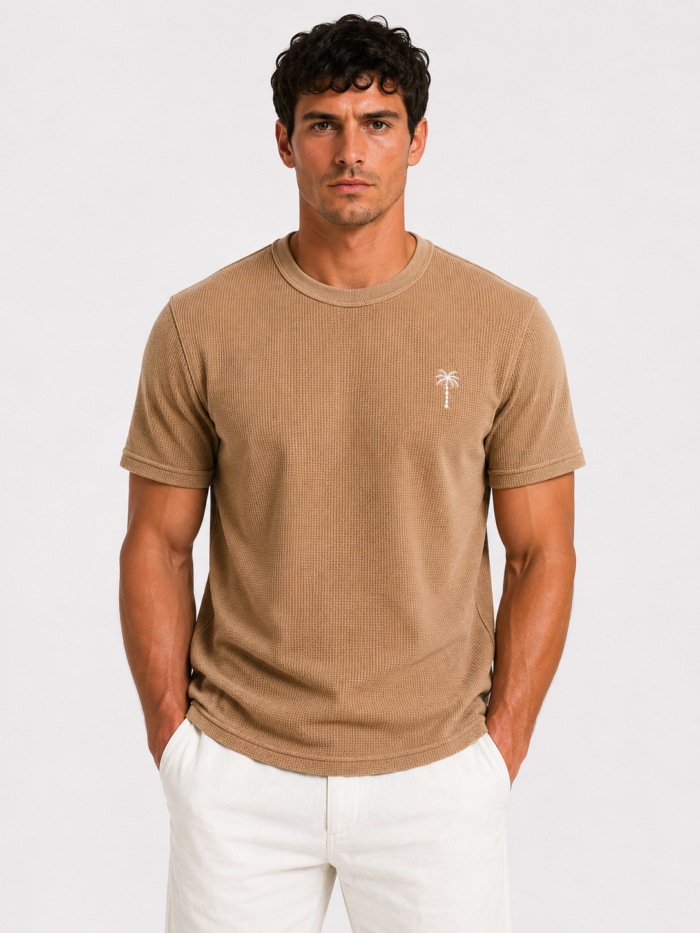 Cream Waffle T Shirt for Men – Premium Desert Sand Beige Tee | Ploceia Coastline - Image 9