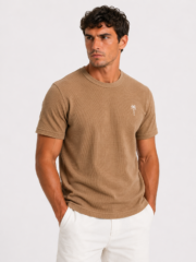 Cream Waffle T Shirt for Men – Premium Desert Sand Beige Tee | Ploceia Coastline - Image 8