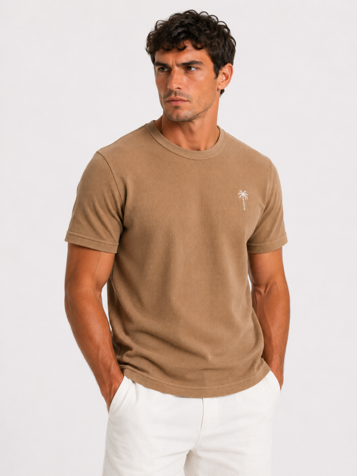 Cream Waffle T Shirt for Men – Premium Desert Sand Beige Tee | Ploceia Coastline - Image 8