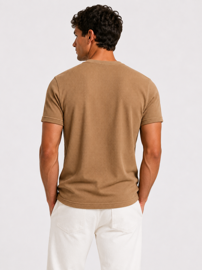 Cream Waffle T Shirt for Men – Premium Desert Sand Beige Tee | Ploceia Coastline - Image 7