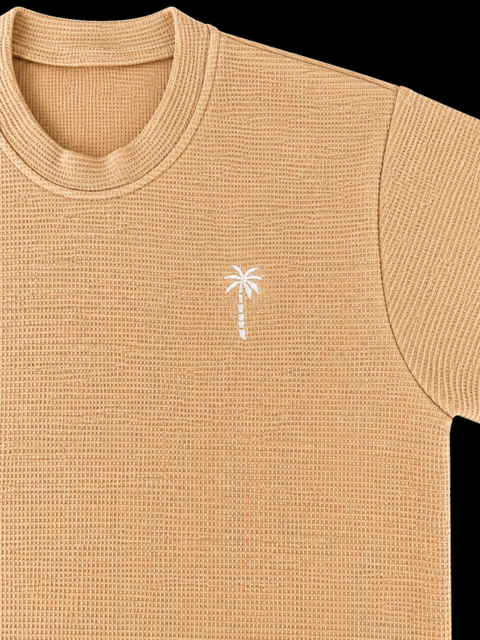 Cream Waffle T Shirt for Men – Premium Desert Sand Beige Tee | Ploceia Coastline - Image 6