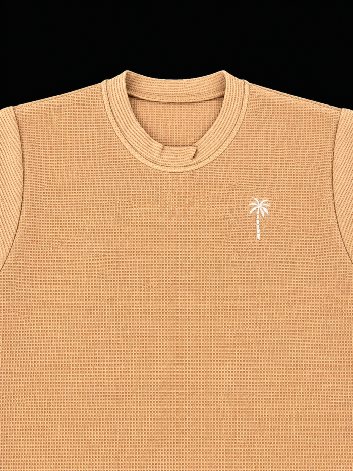 Cream Waffle T Shirt for Men – Premium Desert Sand Beige Tee | Ploceia Coastline - Image 3