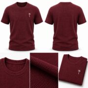 Maroon Waffle T Shirt for Men – Premium Crimson Burgundy Tee | Ploceia Coastline - Image 6