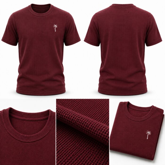 Maroon Waffle T Shirt for Men – Premium Crimson Burgundy Tee | Ploceia Coastline - Image 6