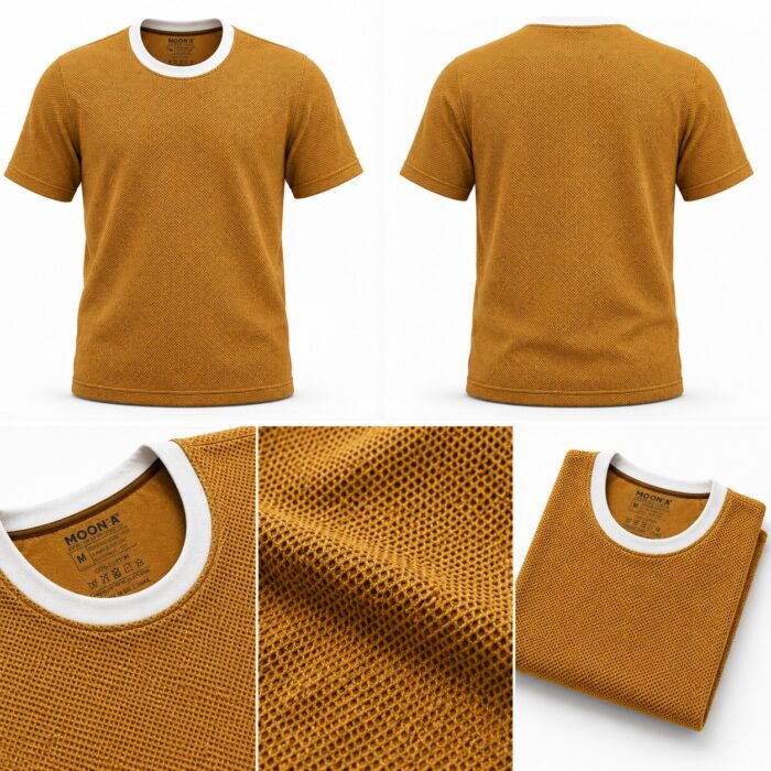 Mustard Brown T Shirt – Premium Brown Textured T-Shirt for Men | Ploceia Moonk - Image 3