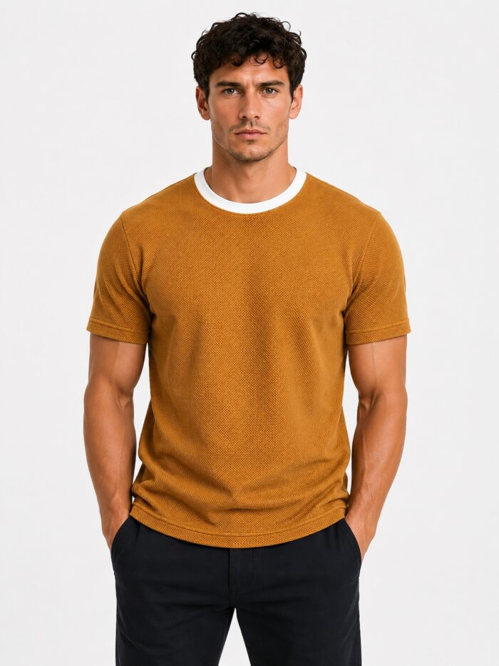 Mustard Brown T Shirt – Premium Brown Textured T-Shirt for Men | Ploceia Moonk - Image 7