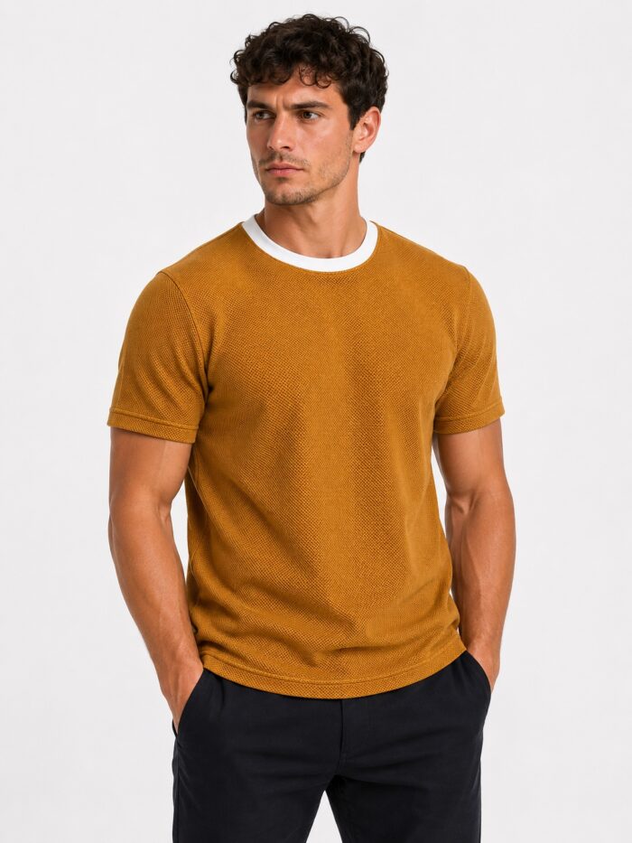 Mustard Brown T Shirt – Premium Brown Textured T-Shirt for Men | Ploceia Moonk - Image 6