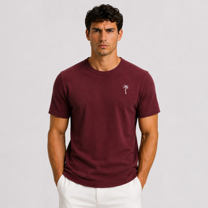 Maroon Waffle T Shirt for Men – Premium Crimson Burgundy Tee | Ploceia Coastline - Image 3