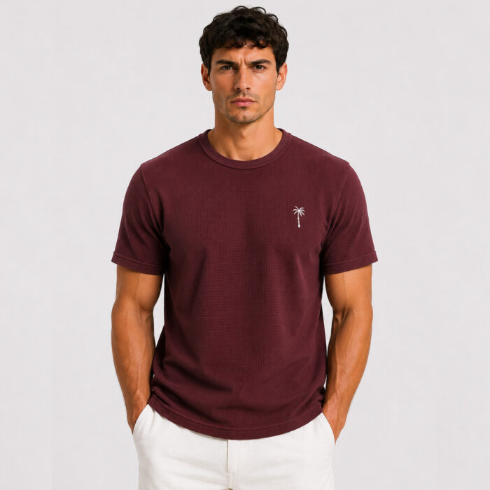 Waffle T Shirt for Men – Premium Dusty Plum Textured Tee | Ploceia Coastline - Image 8